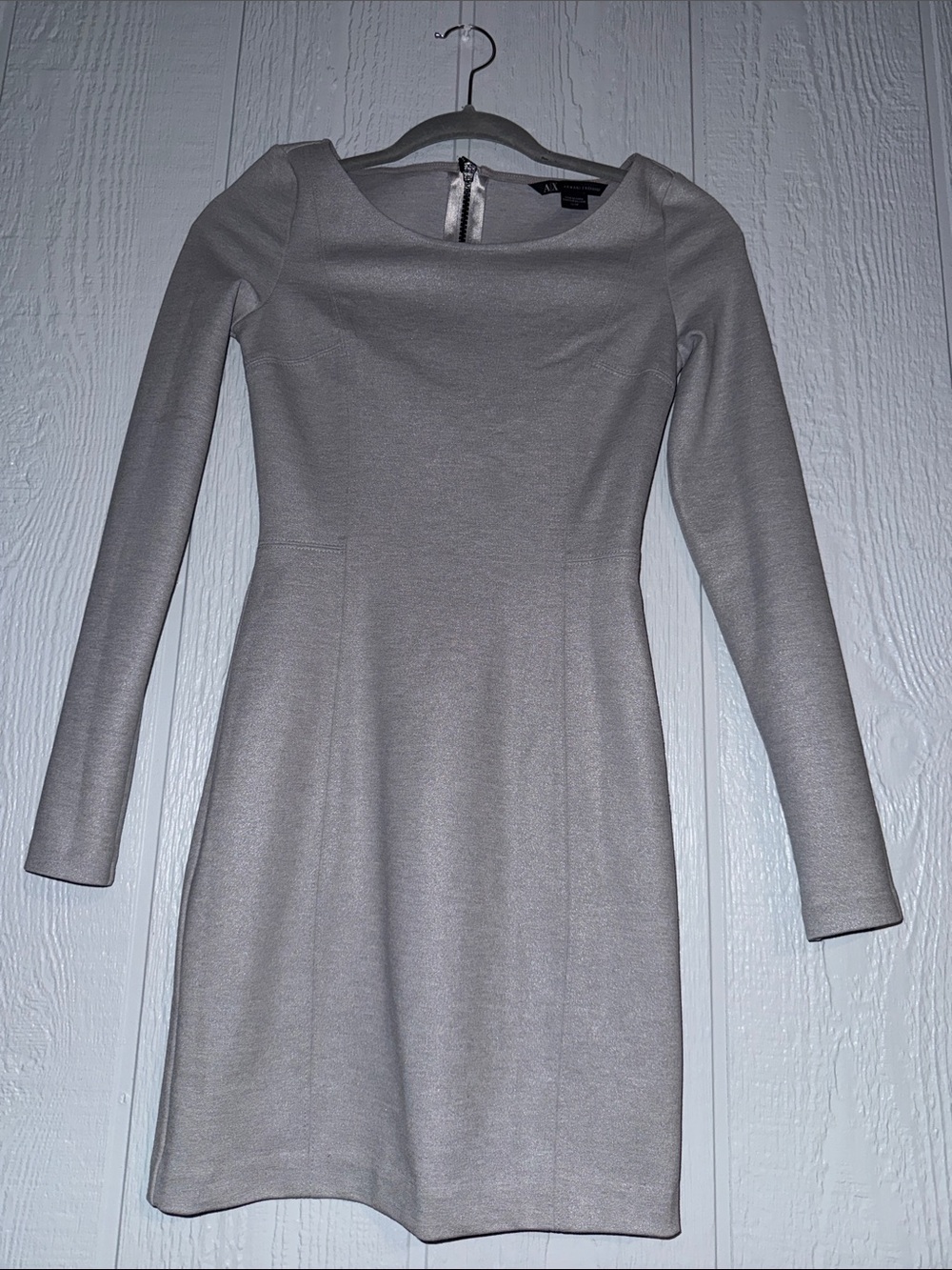 Armani Exchange Light Gray Long-Sleeve Scoop Neck Dress